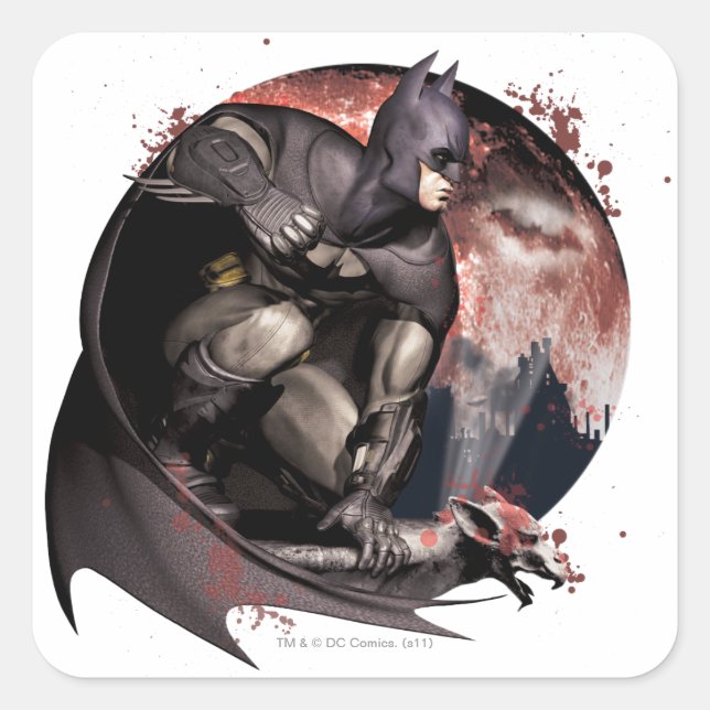 Pegatina Cuadrada Arkham City Batman Moon (Anverso)