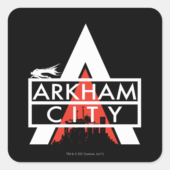 Pegatina Cuadrada Arkham City Logo White (Anverso)