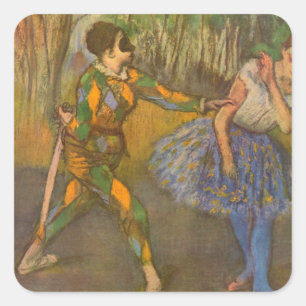 Pegatina Cuadrada Arlequín y Colombina de Edgar Degas Arte Antiguo
