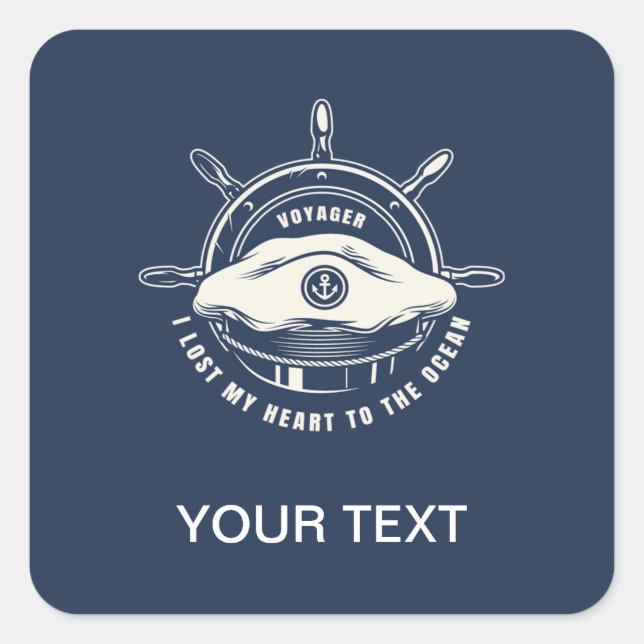 Pegatina Cuadrada Armada temática náutica azul tu texto (Anverso)
