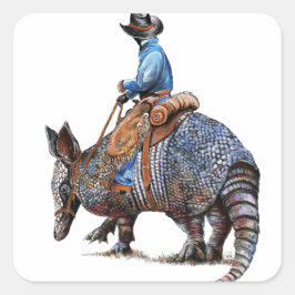 Pegatina Cuadrada Armadillo Cowboy o Broncodillo