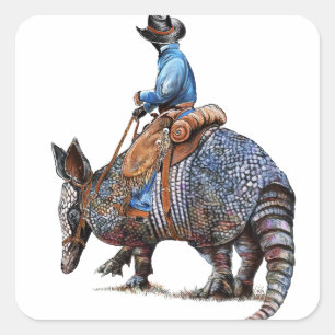 Pegatina Cuadrada Armadillo Cowboy o Broncodillo