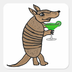 Pegatina Cuadrada Armadillo divertido que bebe el arte de Margarita