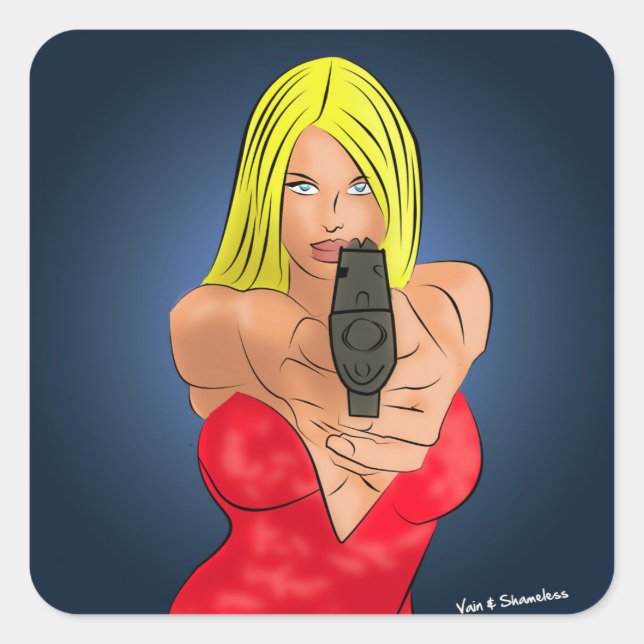 Pegatina Cuadrada armed and dangerous (Anverso)