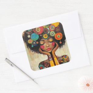 Pegatina Cuadrada Armonía de mujer negra colorida