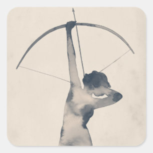 Pegatina Cuadrada Arquero acuarela