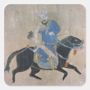 Pegatina Cuadrada Arquero mongol a caballo