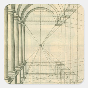 Pegatina Cuadrada Arquitectura antigua, arcos columnas perspectiva