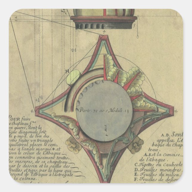 Pegatina Cuadrada Arquitectura antigua, corona de capital decorativa (Anverso)