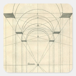 Pegatina Cuadrada Arquitectura antigua, perspectiva de arco renacent