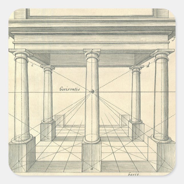 Pegatina Cuadrada Arquitectura antigua, pórtico romano con columnas (Anverso)