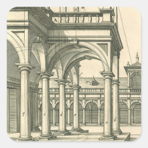 Pegatina Cuadrada Arquitectura de época, patio romano con columnas