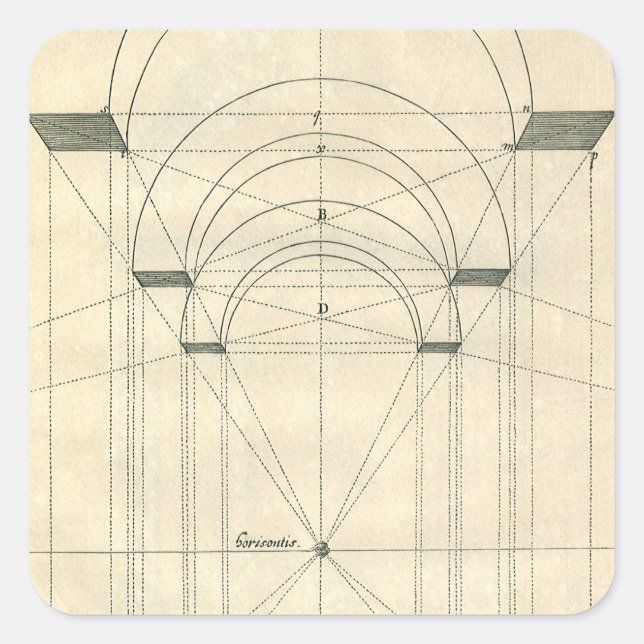Pegatina Cuadrada Arquitectura de época, perspectiva de arco renacen (Anverso)