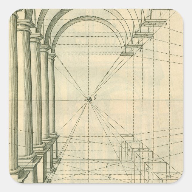 Pegatina Cuadrada Arquitectura de época, perspectiva de columnas de  (Anverso)