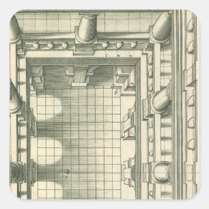 Pegatina Cuadrada Arquitectura de época, perspectiva de patio de Atr