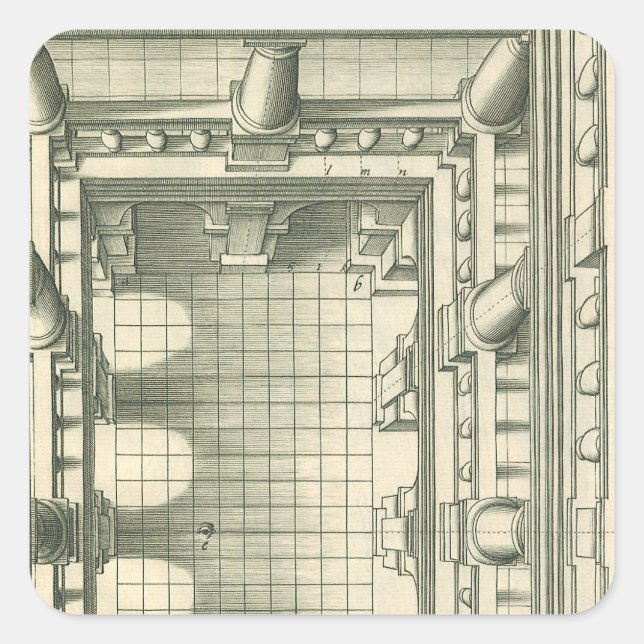 Pegatina Cuadrada Arquitectura de época, perspectiva de patio de Atr (Anverso)