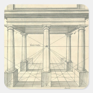 Pegatina Cuadrada Arquitectura de época, pórtico romano con columnas