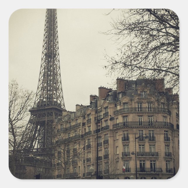 Pegatina Cuadrada Arquitectura del edificio de la Torre Eiffel de Pa (Anverso)