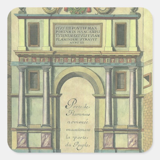 Pegatina Cuadrada Arquitectura renacentista de entrada de puerta de  (Anverso)