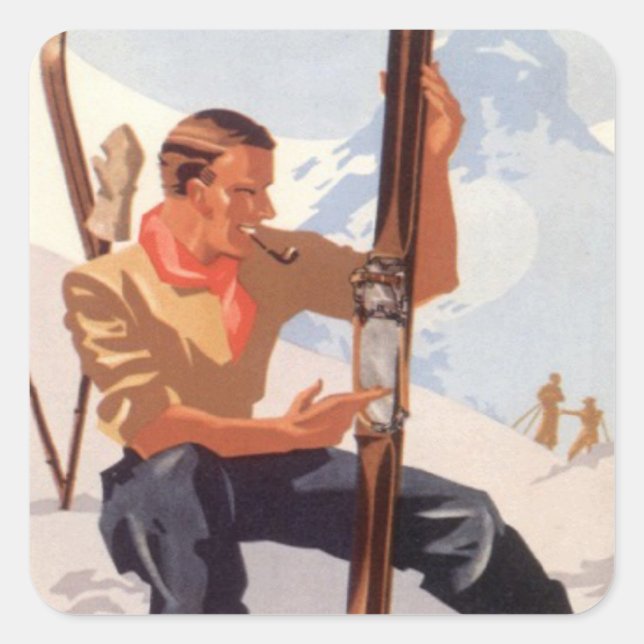Pegatina Cuadrada Arreglar los esquíes (Anverso)