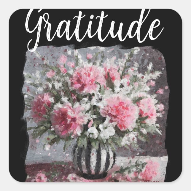 Pegatina Cuadrada Arreglo de Flor Gratitude de Pink Carnations (Anverso)