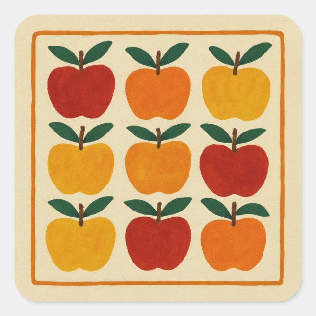 Pegatina Cuadrada Arreglo de Manzanas Alegre (Anverso)