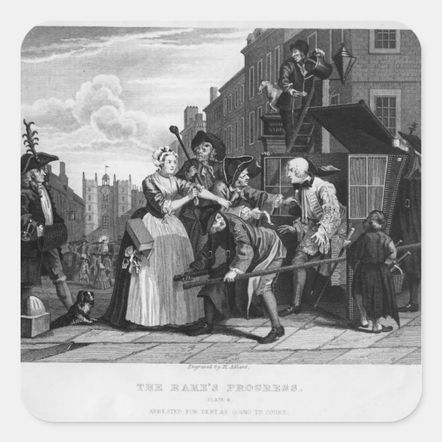 Pegatina Cuadrada Arrestado por deuda, placa V (Anverso)