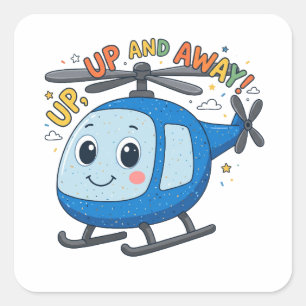 Pegatina Cuadrada Arriba Arriba Y Lejos Helicóptero Lindo Niños