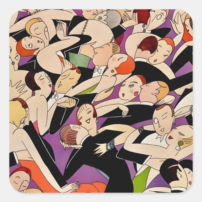 Pegatina Cuadrada Art Deco Dancing Couples Pattern | 1920s Jazz Age  (Anverso)
