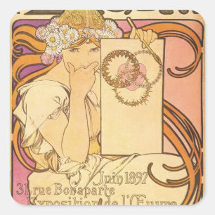 Pegatina Cuadrada Art déco de Alfonso Mucha