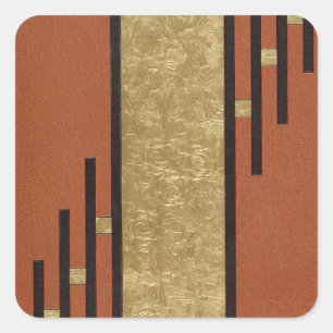 Pegatina Cuadrada Art Deco en oro y beige
