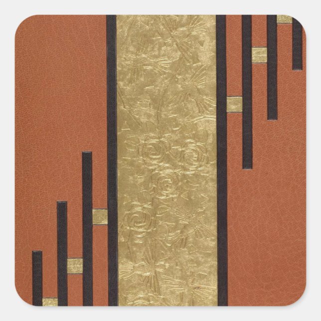 Pegatina Cuadrada Art Deco en oro y beige (Anverso)