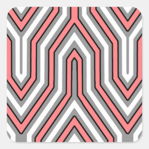 Pegatina Cuadrada Art Deco Geométrico - coral, gris y blanco