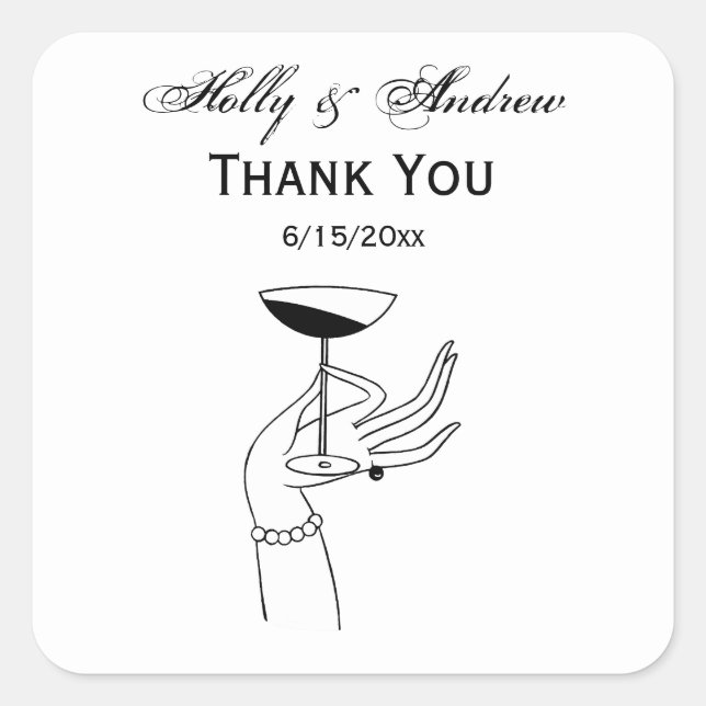 Pegatina Cuadrada Art Deco Lady's Hand Holding Champagne Glass (Anverso)
