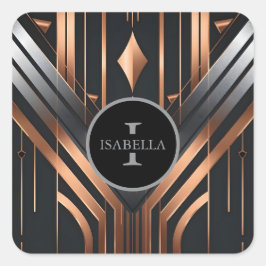 Pegatina Cuadrada Art Deco Monogram Circle Name Design