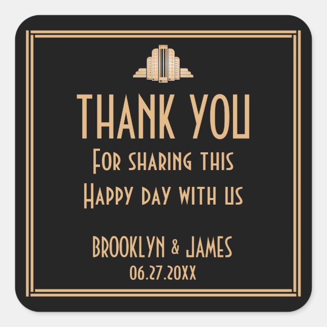 Pegatina Cuadrada Art Deco Negro Gran Gatsby Wedkers (Anverso)