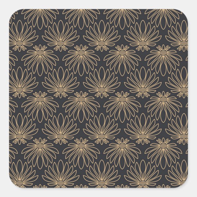 Pegatina Cuadrada Art Deco pattern with gold floral motifs  (Anverso)