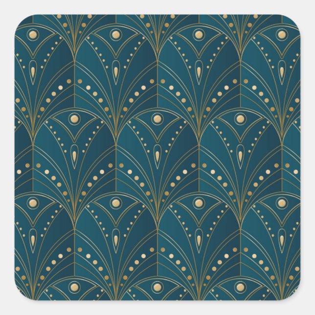 Pegatina Cuadrada Art Deco pattern with gold geometric shapes (Anverso)