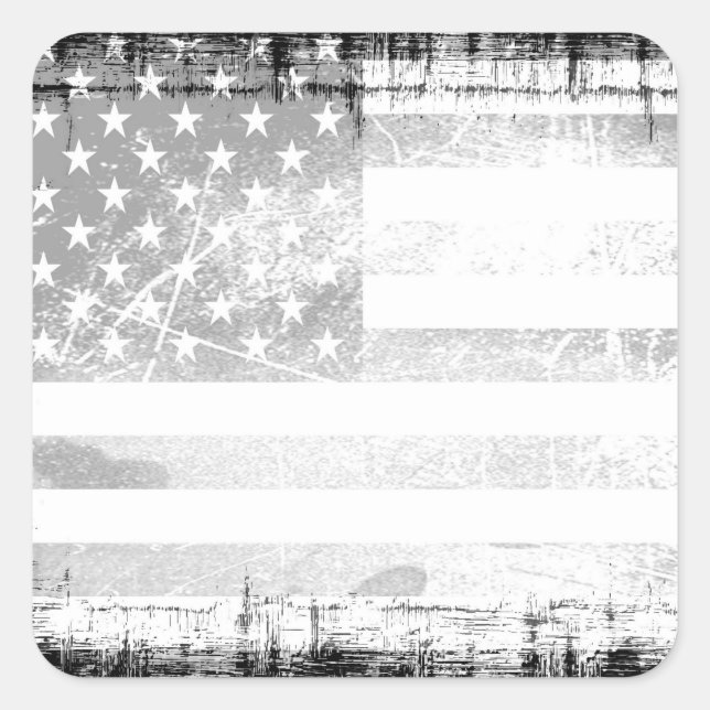 Pegatina Cuadrada Art Grunge Bandera Americana (Anverso)