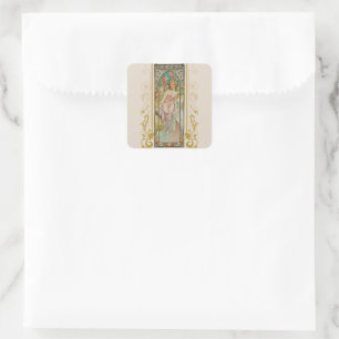 Pegatina Cuadrada Art Nouveau Alphonse Mucha - Despertar por la maña