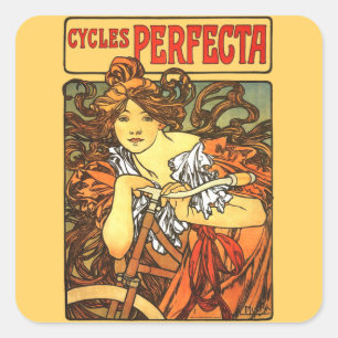 Pegatina Cuadrada Art Nouveau Bicycle Mucha Art