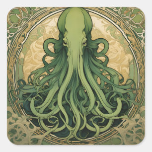Pegatina Cuadrada Art Nouveau de Cthulhu