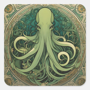 Pegatina Cuadrada Art Nouveau de Cthulhu