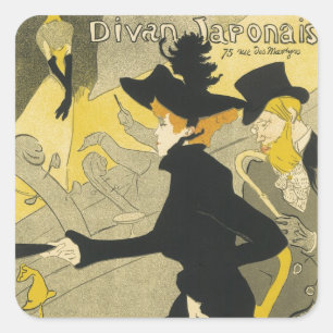 Pegatina Cuadrada Art Nouveau, Divan Japonais de Toulouse Lautrec