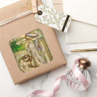 Pegatina Cuadrada Art Nouveau Music Maidens Vintage Illustration 