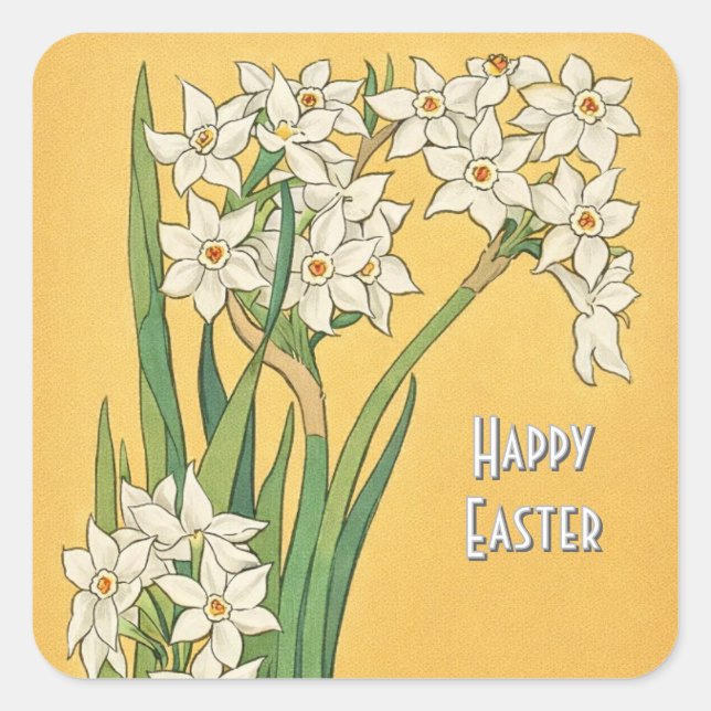 Pegatina Cuadrada Art Nouveau Narcissus Flowers – Easter (Anverso)