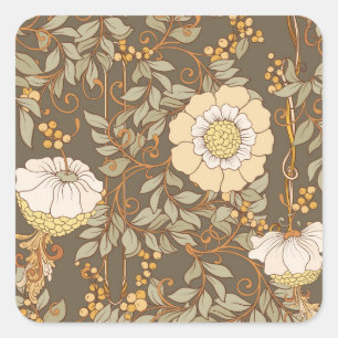 Pegatina Cuadrada Art Nouveau: Vintage floral decorativo.