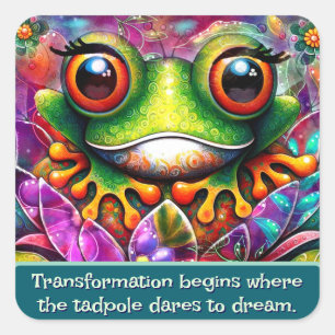 Pegatina Cuadrada Arte abstracto caprichoso de rana floral personali