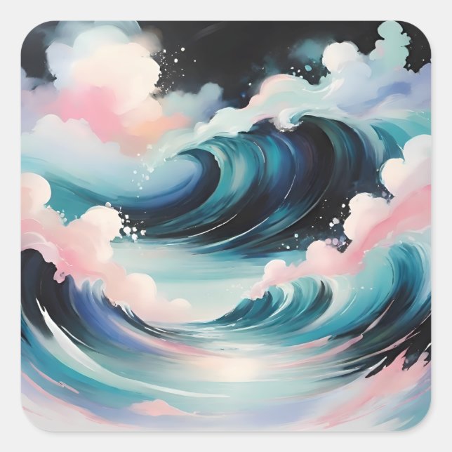 Pegatina Cuadrada Arte abstracto con olas oceánicas (Anverso)