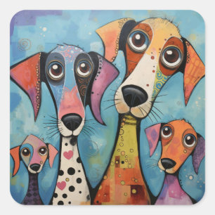 Pegatina Cuadrada Arte abstracto de perro colorido estilo cartoon